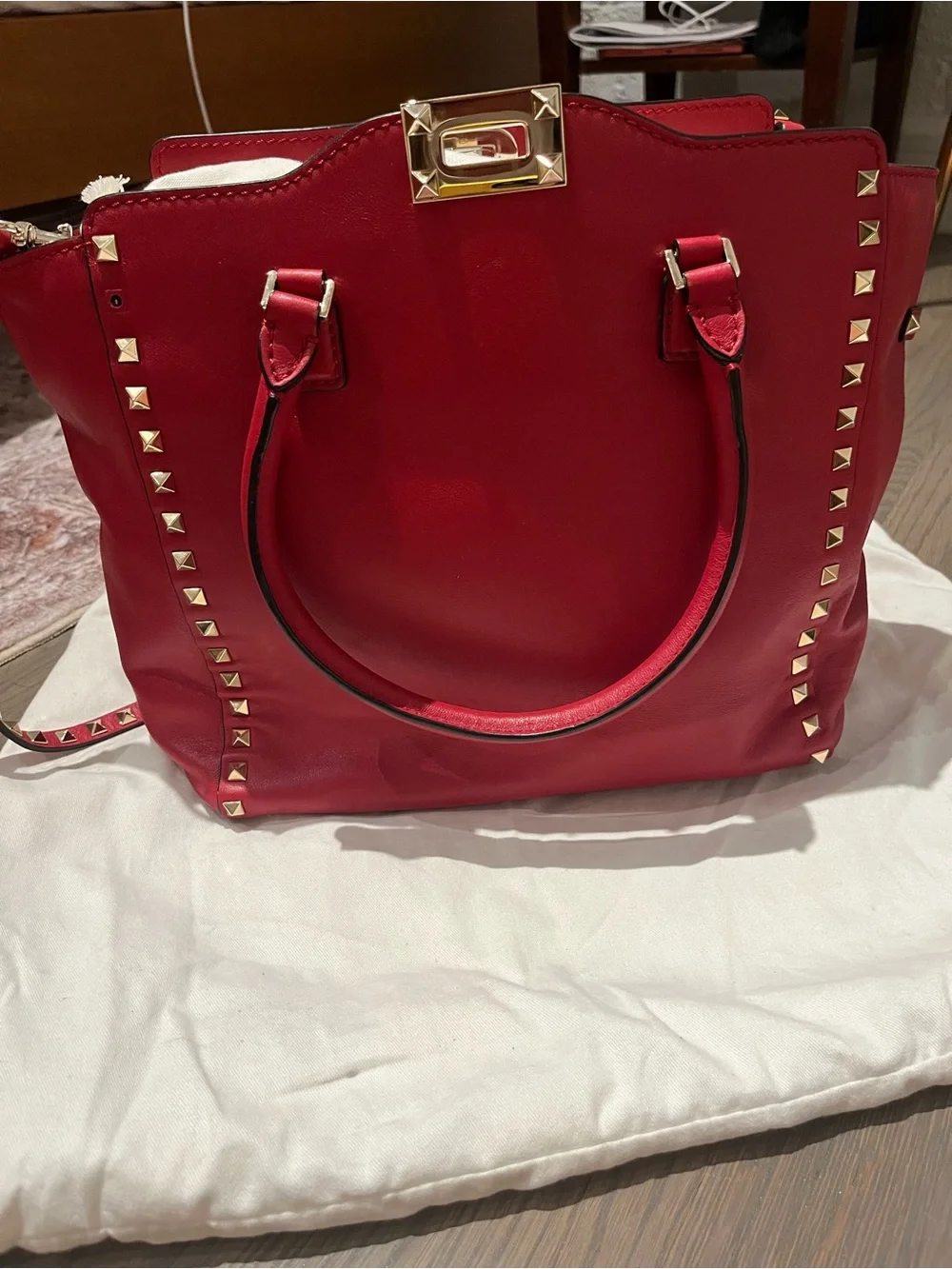Valentino Garavani Rockstud Red Leather Tote